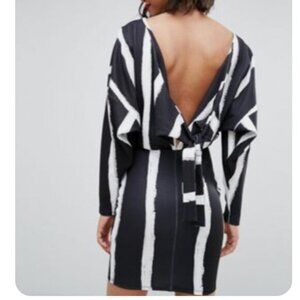 ASOS black and white long sleeve open-back mini dress Size 8 NWT